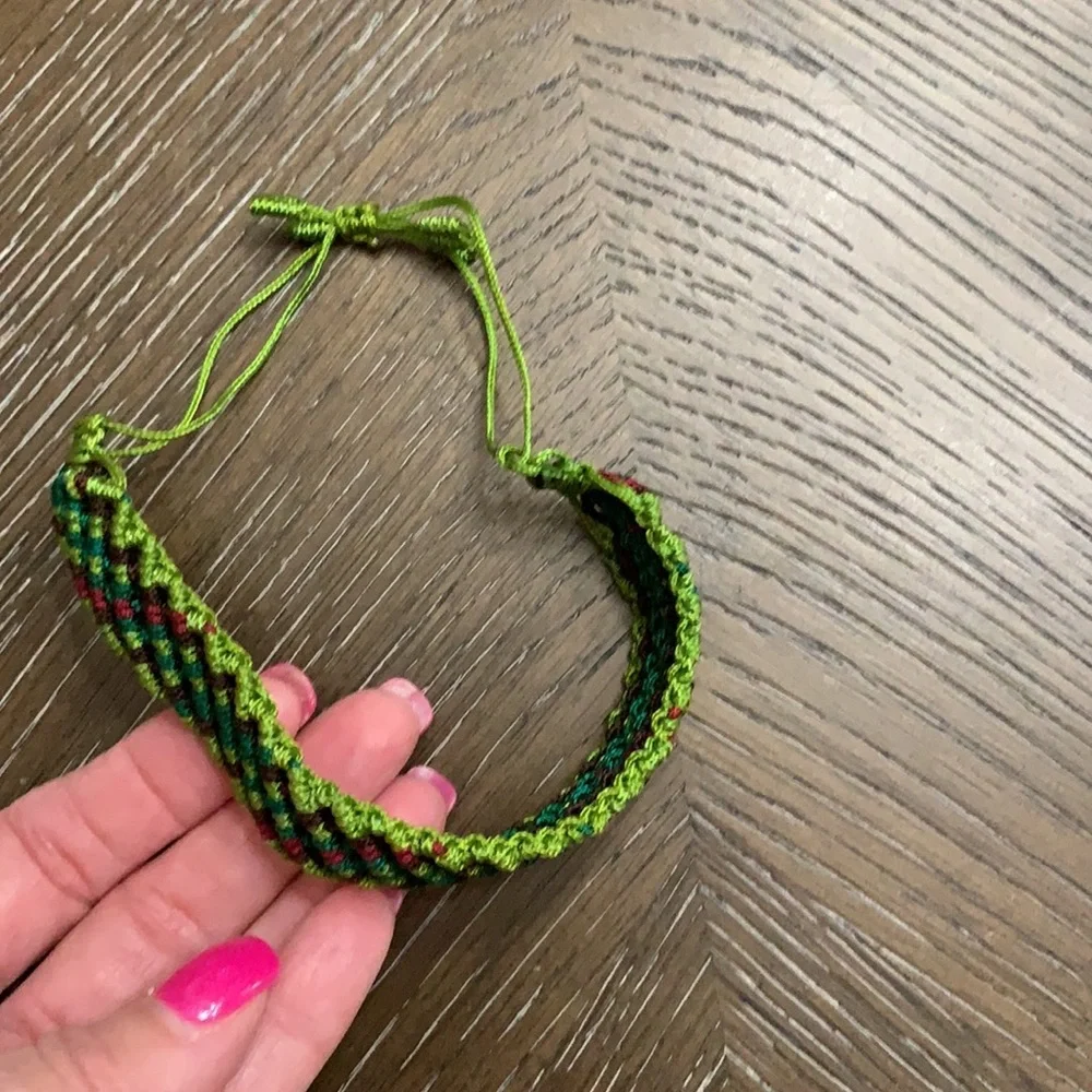 Green, maroon, olive green & burgundy handmade woven twine rope bracelet